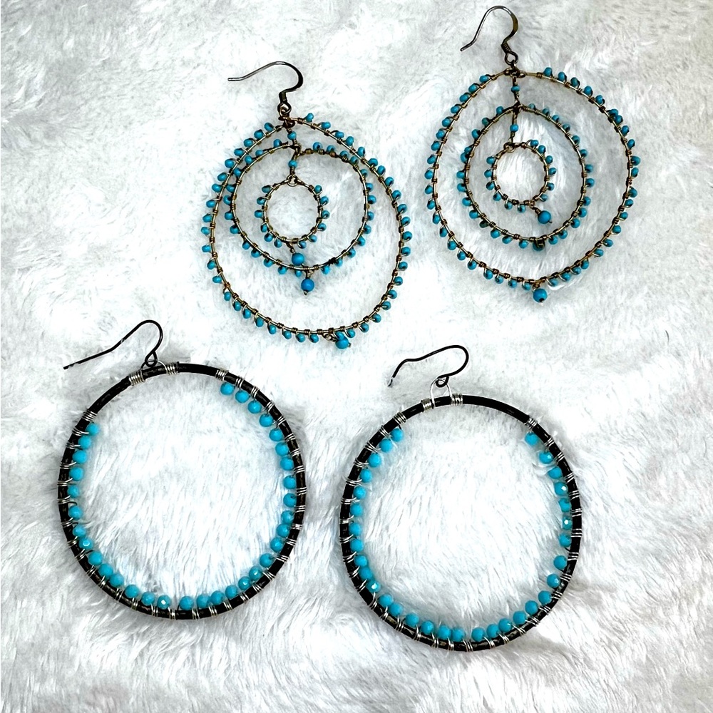 Bundle of funky hoops! Two pairs of fashion jewelry hoops for a turquoise look.